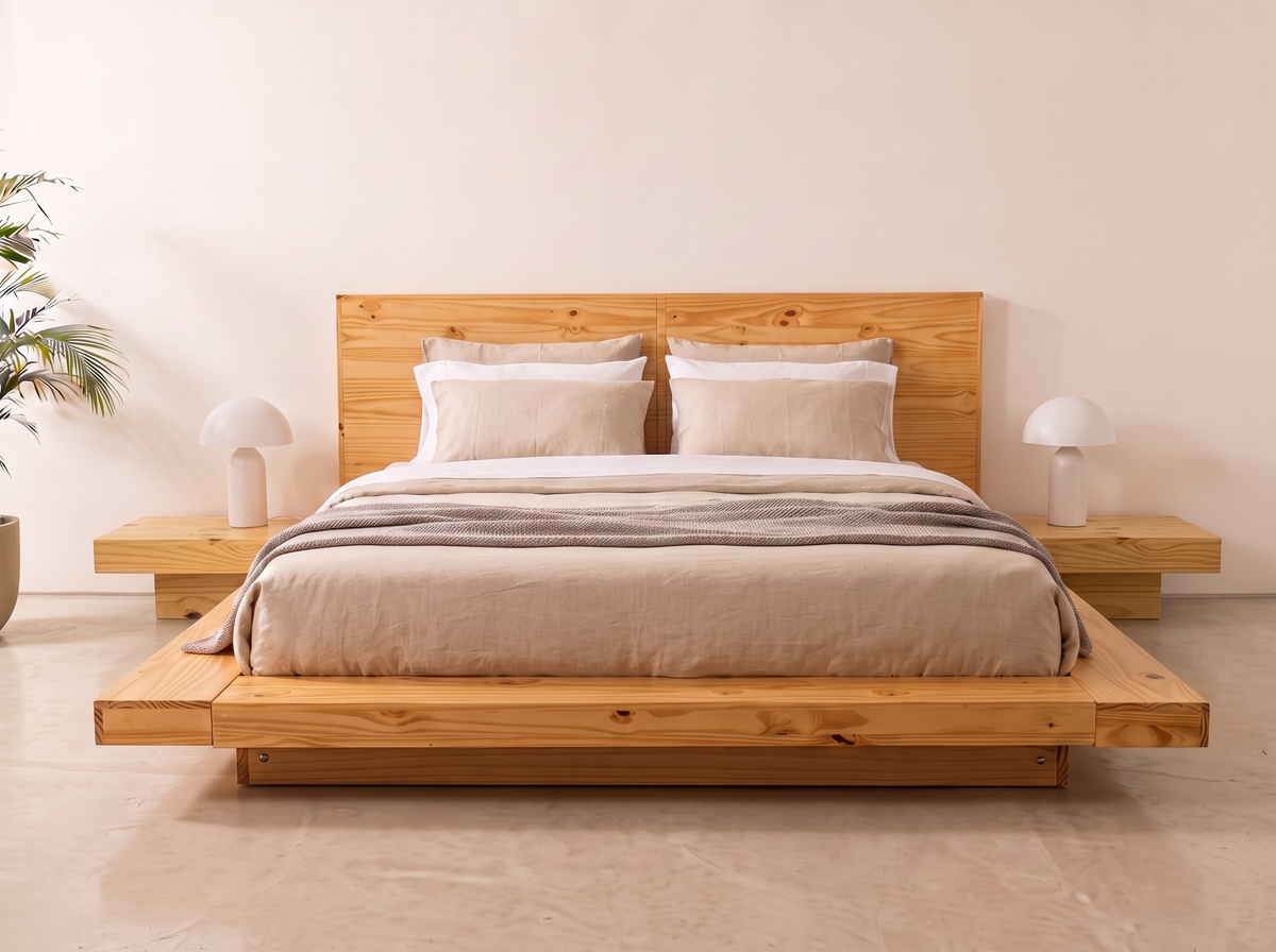 Cama Japonesa( incluye sus 2 mesas de noche) - pino