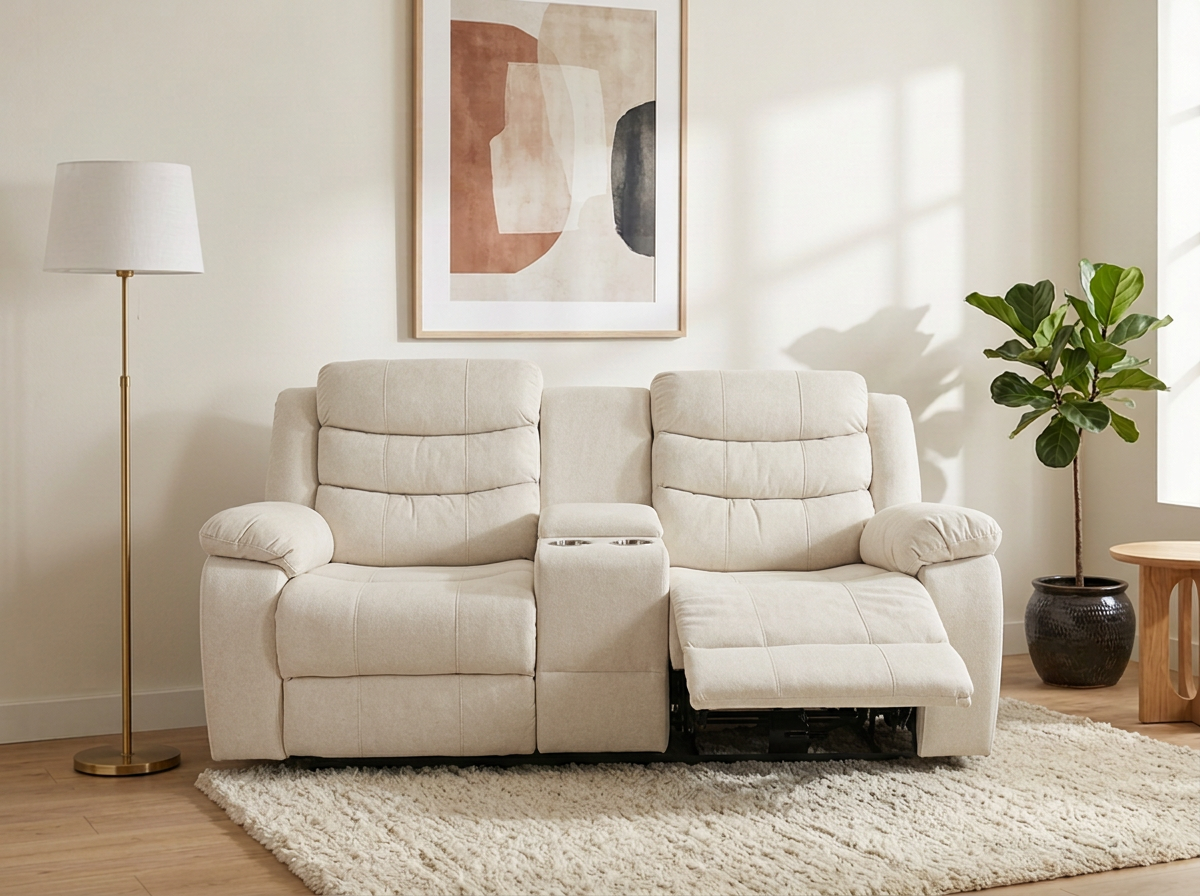 Sofá Comfy Reclinable Doble - Crema · abierto