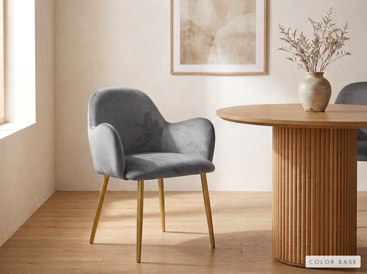 Silla King Importada - Velvet gris · pata dorada