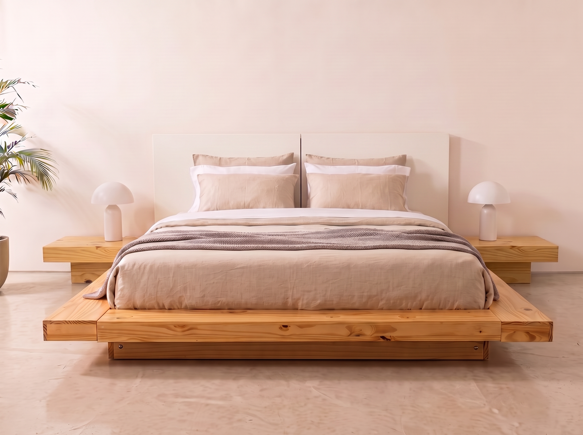 Cama Japonesa - natural con respaldo blanco