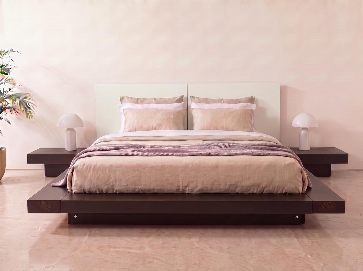 Cama Japonesa - nogal oscuro con respaldo blanco