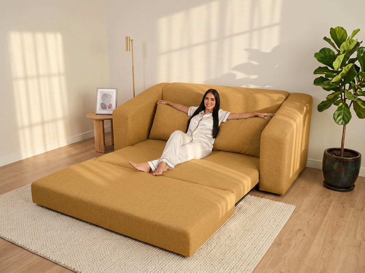 Sofa cama Kari Queen - mostaza