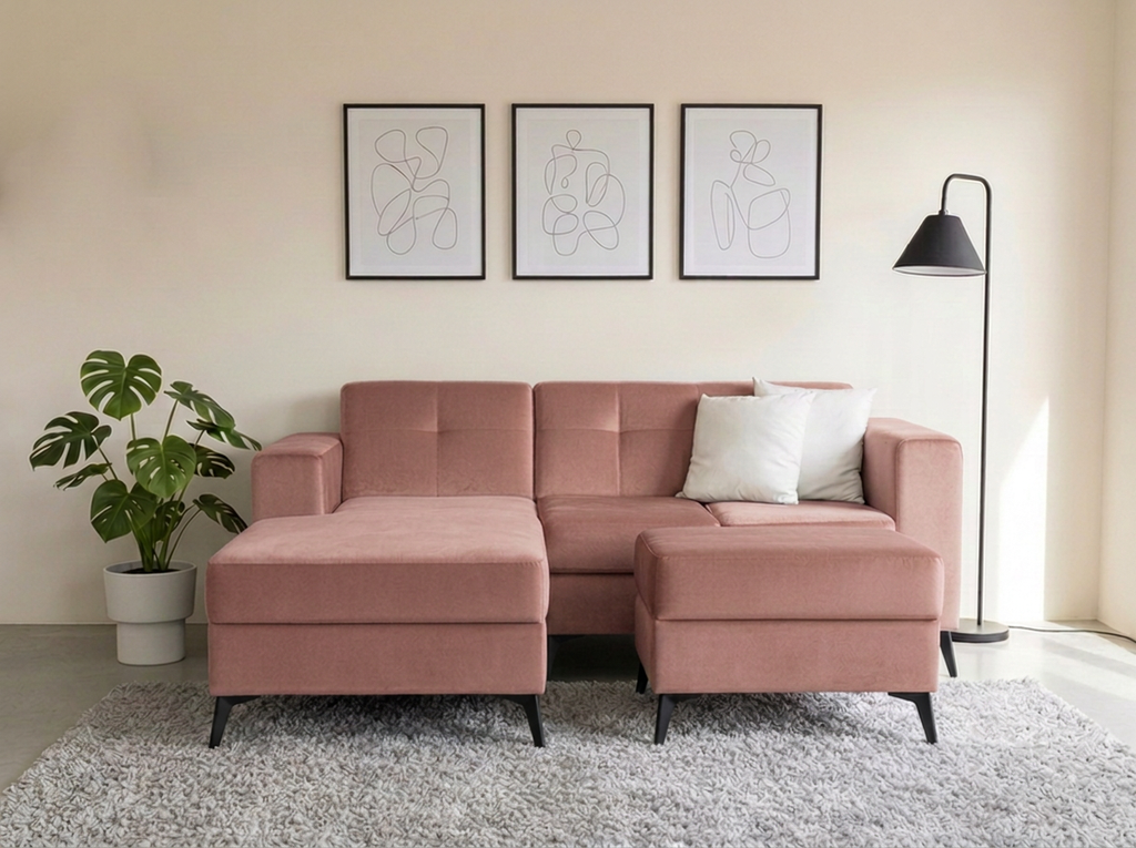 Sofa Monacó con divan - rosa