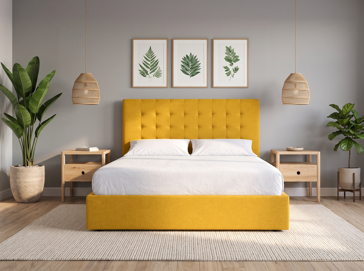 Cama Capitoneada Karina - mostaza