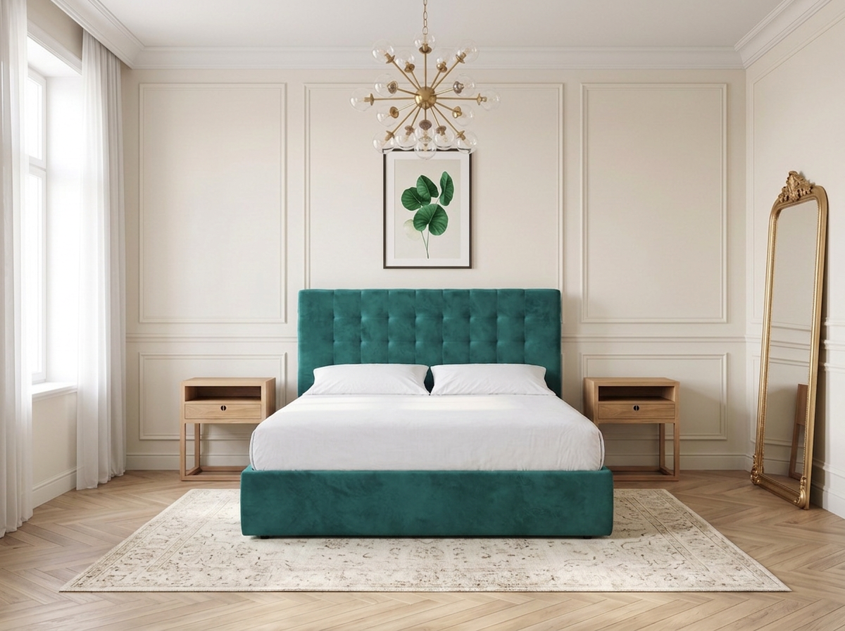 Cama Capitoneada Karina - Verde esmeralda