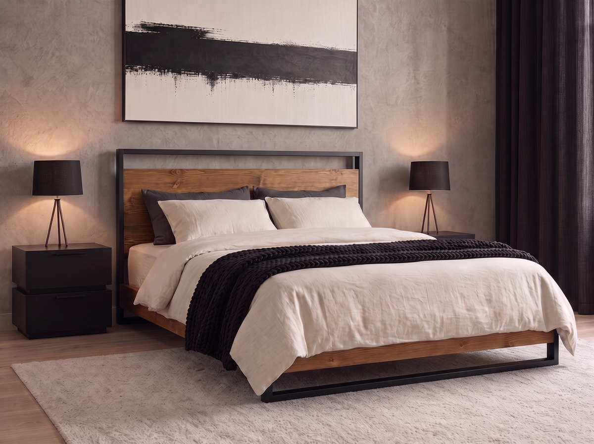 Cama Ibiza - negro y nogal