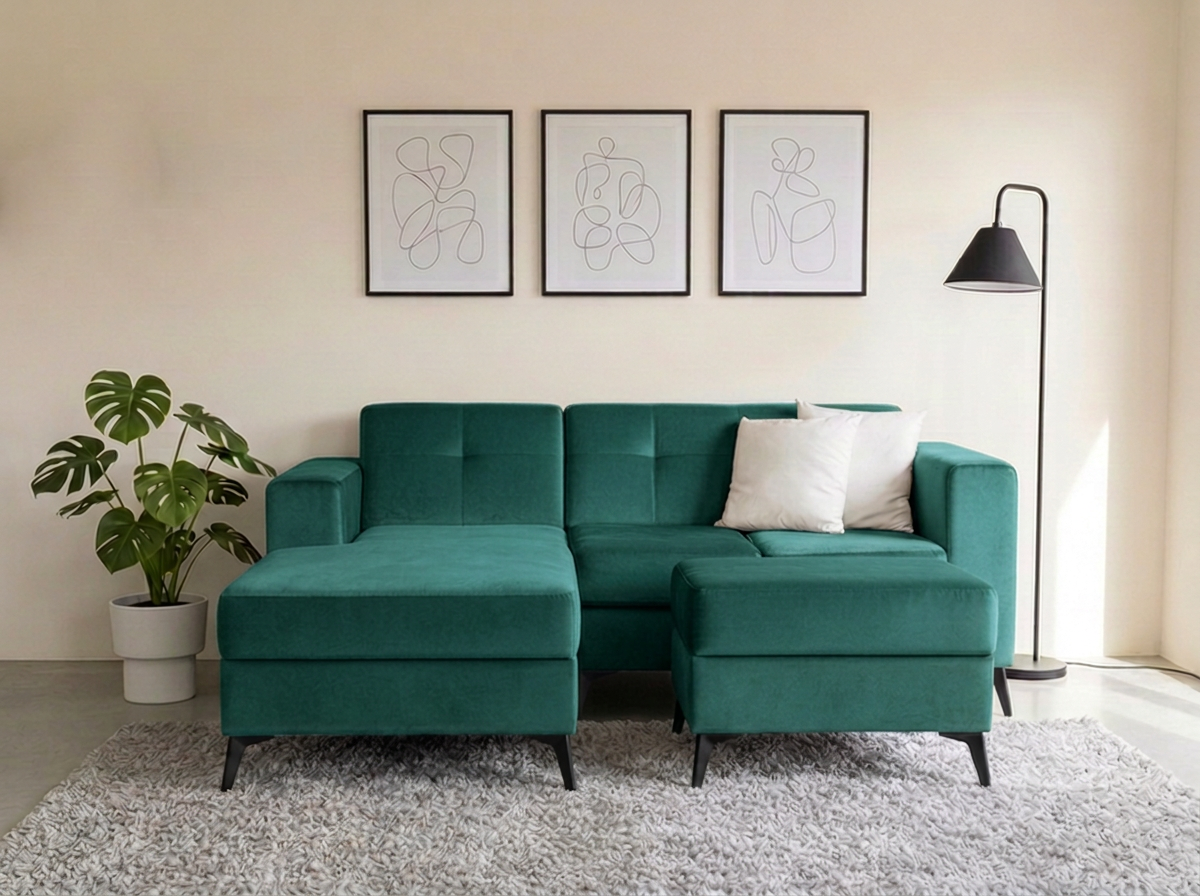 Sofa Monacó con divan - Verde esmeralda